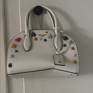 Kate Spade White Dome Satchel with Multicolor Floral Appliqués